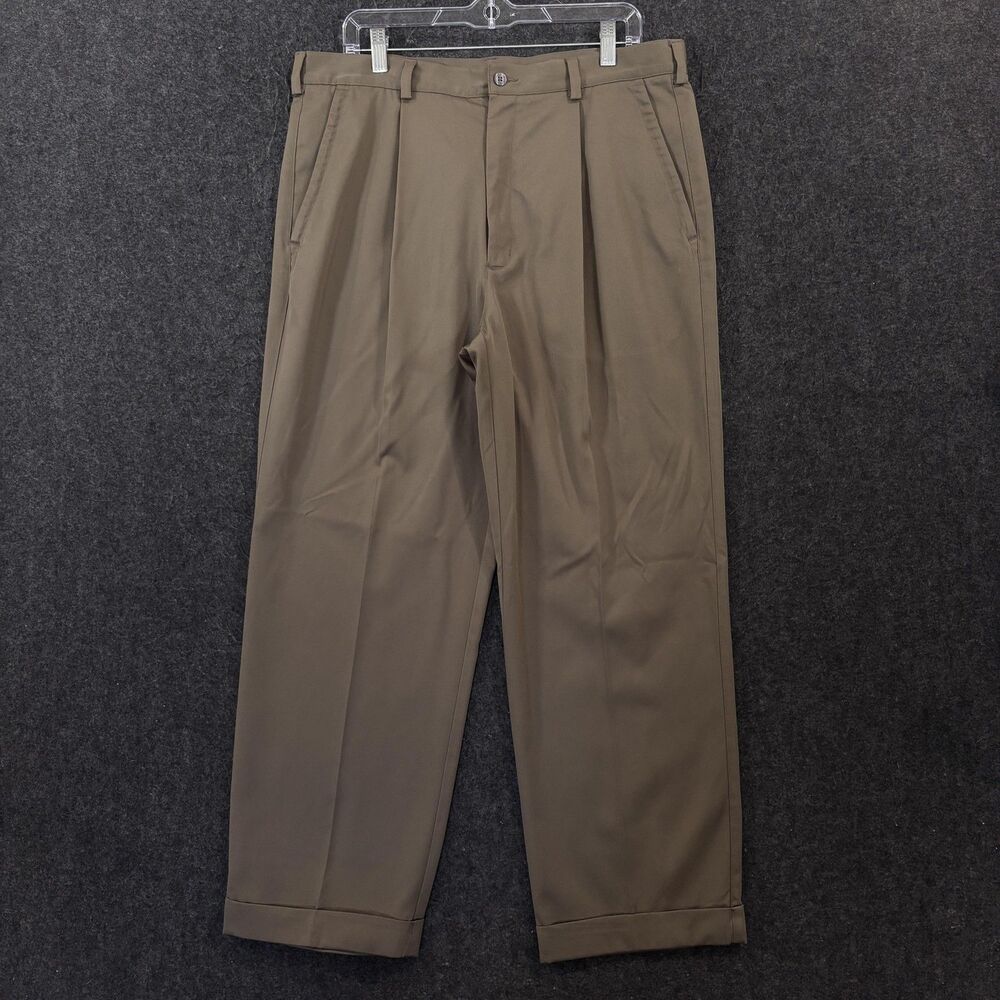 Nike Golf Pants Men's 36x29 Brown Khaki Twill Classic Fit Pleated Cuffed Pockets